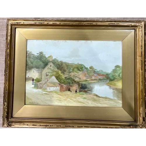 42 - 2 GEORGE OYSTON RIVER SCENE WATERCOLOURS 1913 SIGNED AND DATED