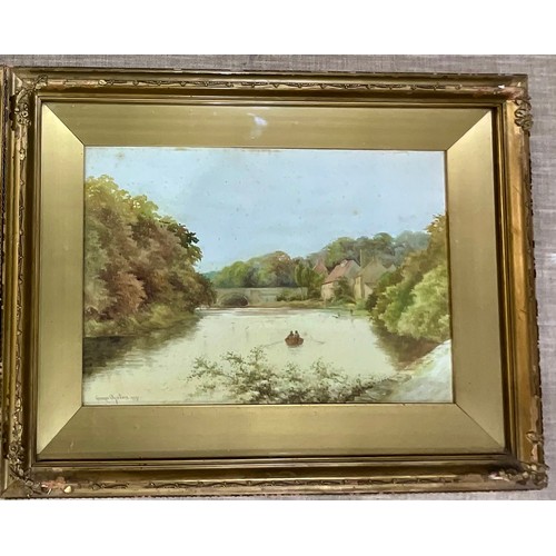 42 - 2 GEORGE OYSTON RIVER SCENE WATERCOLOURS 1913 SIGNED AND DATED