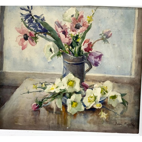 24 - WATERCOLOUR STILL LIFE FLOWERS, INDISTINCTLY SIGNED, APPROX. 45 X 40 cm