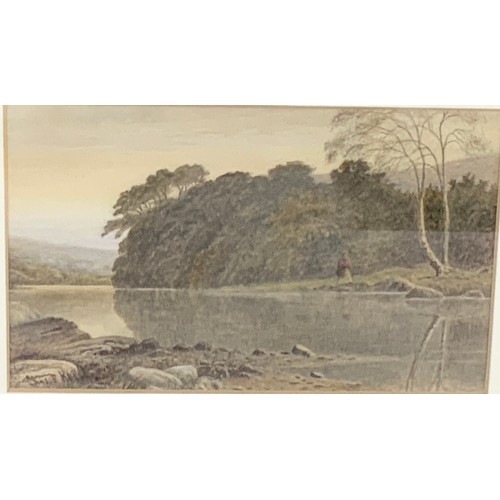 34 - CHARLES F. ALBON (1856-1926),WATERCOLOUR DEPICTING A RIVERSIDE SCENE WITH FIGURE, APPROX. 17 X 10 cm