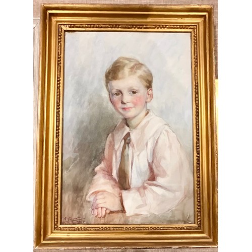 55 - K. MAYER WATERCOLOUR (EARLY 20TH CENTURY) PORTRAIT OF YOUNG BOY SIGNED AND DATED 1914 T/W AN OIL ON ... 