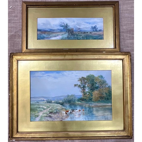 46 - JANE E SPINDLER (19TH CENTURY) AND H COLLIS WATERCOLOURS DEPICTING RURAL CATTLE LANDSCAPES