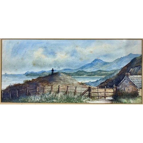 53 - THREE WATERCOLOURS. COASTAL MOUNTAIN SCENE, TREE LANDSCAPE, ASIAN CELEBRATION