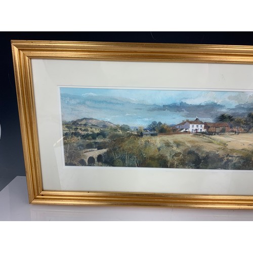 35 - DAVID BIRTWHISTLE, WATERCOLOUR ‘SOME HILLS AND A FARM’ Approx. 55 x 16 cm. Maybe subject to ARR