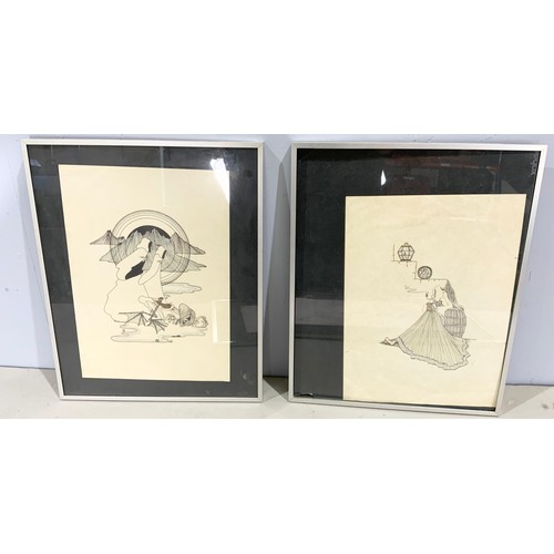 51 - WATERCOLOUR DEPICTING A CLOWN WITH MONOGRAM JRN AND 2 FRAMED SKETCHES