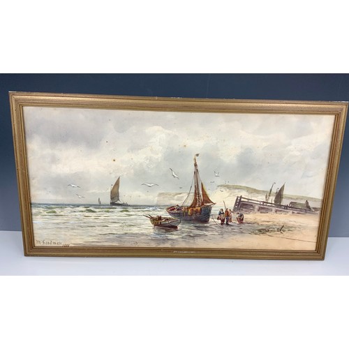 47 - M.GOODMAN, PR. MARITIME WATERCOLOURS IN FRAMES LABELLED RUSKIN GALLERIES, APPROX. 52 X 26 cm. Maybe ... 