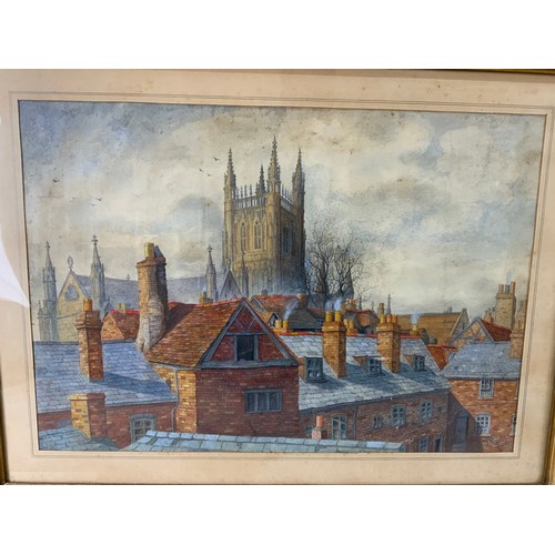 39 - WATERCOLOUR DEPICTING WORCESTER CATHEDRAL – NO APPARENT SIGNATURE TOGETHER WITH A SKETCH BY NUTT (EX... 