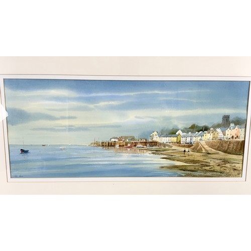 41 - WATER COLOUR TIM NASH  TOWARDS THE JETTY , ABERDOVEY  73cm x 30cm DEPICTING A SEASIDE SCENE