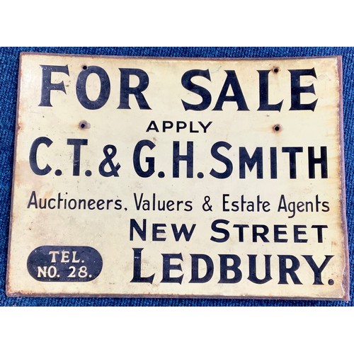 1 - ENAMEL ADVERTISING SIGN FOR SALE CT & GH SMITH, AUCTIONEERS VALUERS & ESTATE AGENTS NEW STREET LEDBU... 