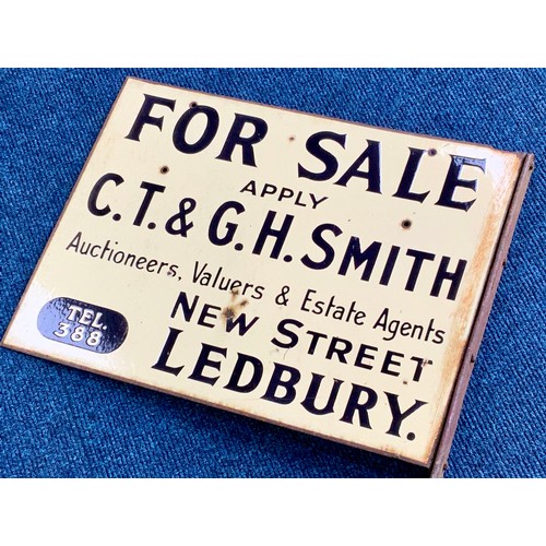 2 - ENAMEL ADVERTISING SIGN FOR SALE CT & GH SMITH, AUCTIONEERS VALUERS & ESTATE AGENTS NEW STREET LEDBU... 