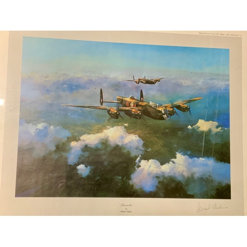 232 - AVIATION INTEREST, 2 FRAMED PRINTS, FIRST EDITION, LANCASTER BY ROBERT TAYLOR, SIGNED BY LEONARD CHE... 