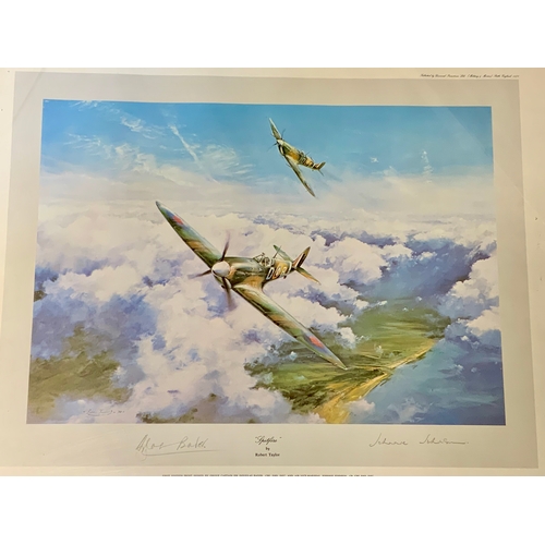 232 - AVIATION INTEREST, 2 FRAMED PRINTS, FIRST EDITION, LANCASTER BY ROBERT TAYLOR, SIGNED BY LEONARD CHE... 