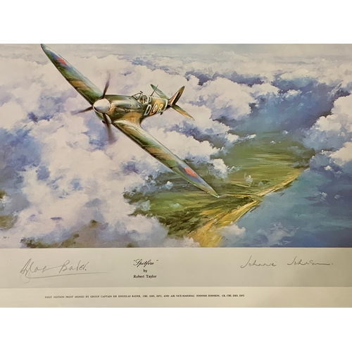 232 - AVIATION INTEREST, 2 FRAMED PRINTS, FIRST EDITION, LANCASTER BY ROBERT TAYLOR, SIGNED BY LEONARD CHE... 