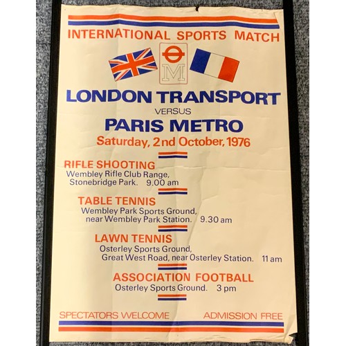 228 - LONDON TRANSPORT VERSUS PARIS METRO, POSTER FOR INTERNATIONAL SPORTS MATCH, 2ND OCTOBER 1976, UNUSUA... 