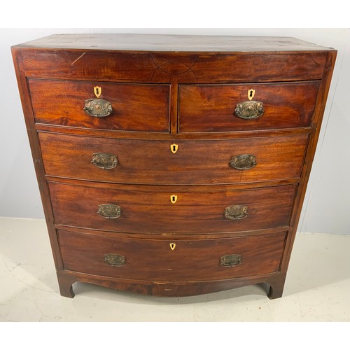 598 - INLAID MAHOGANY BOW FRONT CHEST OF TWO OVER THREE DRAWERS WIDTH 101cm