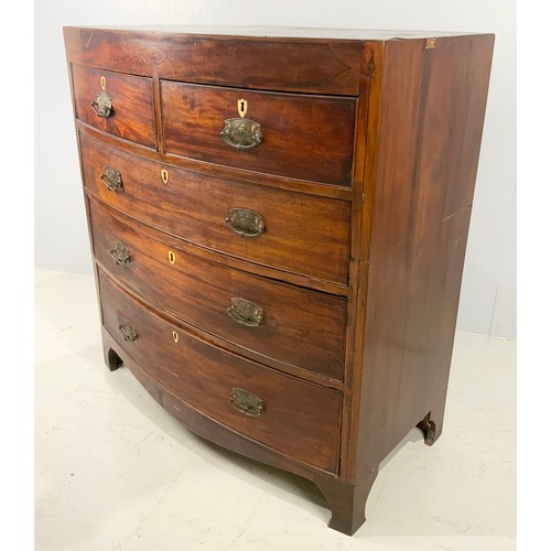 598 - INLAID MAHOGANY BOW FRONT CHEST OF TWO OVER THREE DRAWERS WIDTH 101cm