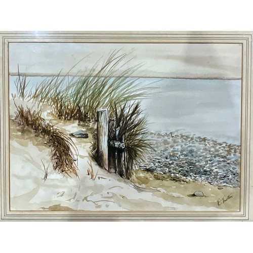 56 - E.C. PASCOE HOLMAN: A FRAMED WATERCOLOUR, DEPICTING A LANDSCAPE WITH SHEEP - SIGNED, WATERCOLOUR DEP... 