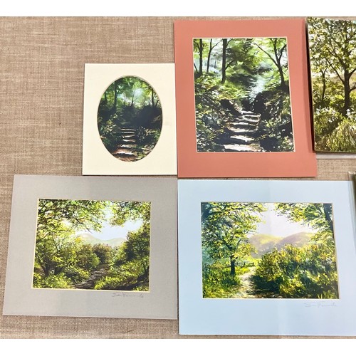 58 - TWO UNFRAMED WATERCOLOURS T/W SIX UNFRAMED LTD. ED. PRINTS OF WOODED TRAILS BY LOCAL MALVERN ARTIST ... 