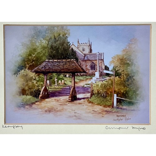 59 - 2 CHRISTOPHER HUGHES WATERCOLOURS OF KEMPSEY LOCATIONS, A DAVID BIRTWHISTLE WORCESTER PRINT, A SNOWS... 