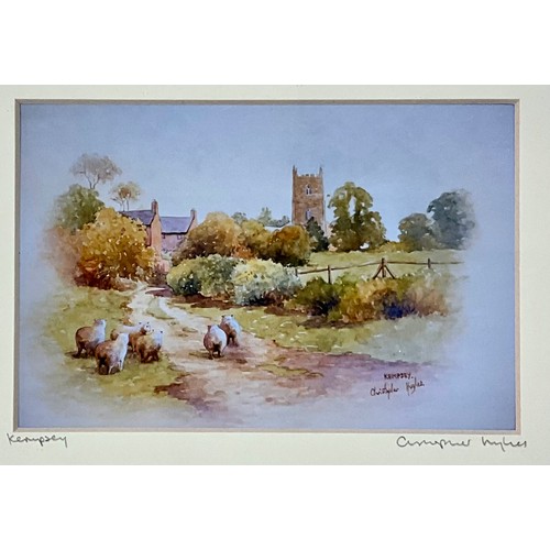 59 - 2 CHRISTOPHER HUGHES WATERCOLOURS OF KEMPSEY LOCATIONS, A DAVID BIRTWHISTLE WORCESTER PRINT, A SNOWS... 