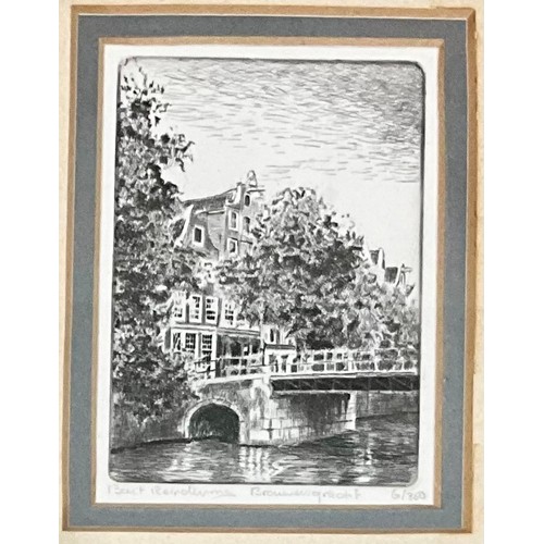 60 - COLLECTION OF MINIATURE FRAMED WATERCOLOURS, ETCHINGS AND NUMBERED PRINTS DEPICTING OLD BUILDINGS AN... 