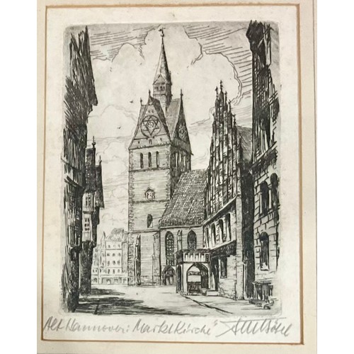 60 - COLLECTION OF MINIATURE FRAMED WATERCOLOURS, ETCHINGS AND NUMBERED PRINTS DEPICTING OLD BUILDINGS AN... 