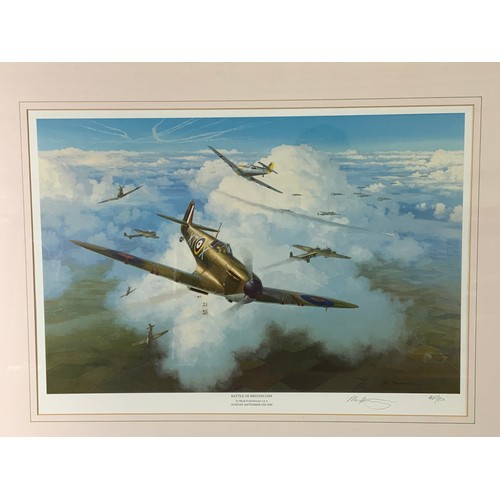 75 - PRINT THE WORCESTER SPITFIRE MARK POSTLETHWAITE TOGETHER WITH BATTLE OF BRITAIN LIMITED EDITION PRIN... 