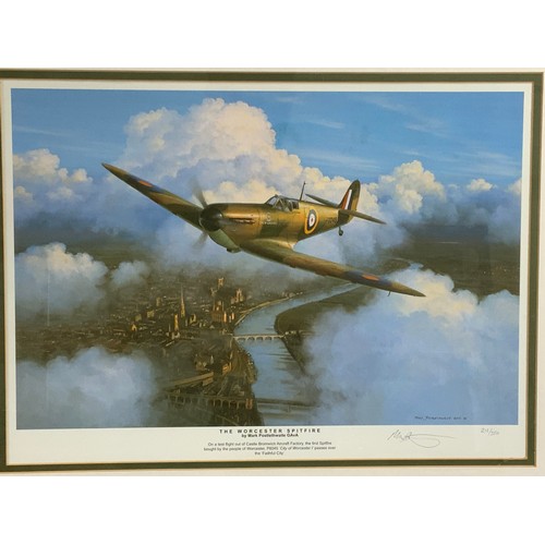 75 - PRINT THE WORCESTER SPITFIRE MARK POSTLETHWAITE TOGETHER WITH BATTLE OF BRITAIN LIMITED EDITION PRIN... 