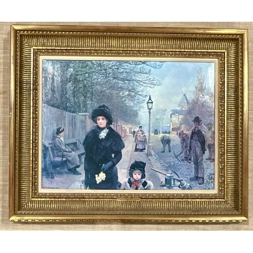 72 - GEORGE CLAUSEN PRINT ON CANVAS, IN GOOD QUALITY FRAME, APPROX. 66 X 81 cm