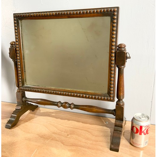 94 - DRESSING TABLE MIRROR ON OAK STAND AND A WALL MIRROR WITH TOWEL RAIL