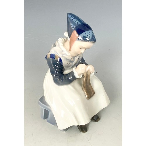 151 - 2 ROYAL COPENHAGEN FIGURINES ARMAGER GIRLS READING  1395 & ARMAGER GIRL SEWING 1314