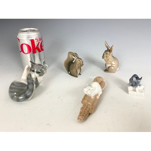 145 - 5 ROYAL COPENHAGEN ANIMAL MODELS INC SQUIRREL, RABBIT, CAT & 2 MICE MODELS