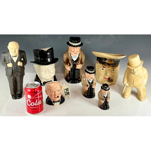 178 - FOUR DOULTON WINSTON CHURCHILL TOBY JUGS, A WILTON POTTERY WINSTON CHURCHILL TOBY JUG, ANOTHER LARGE... 