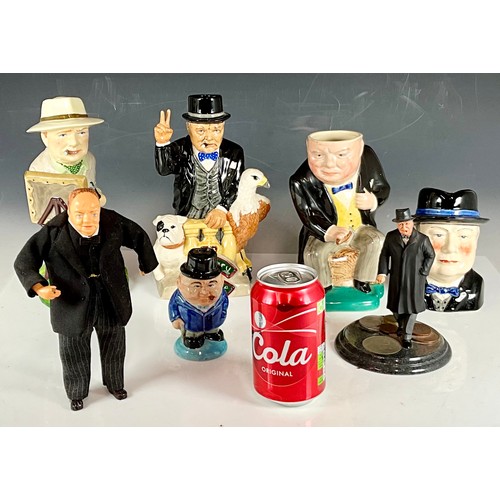 179 - LTD ED. WINSTON THE ARTIST FIGURE, VE DAY ANNIVERSARY JUG, KIRKLANDS JUG, WOOD POTTERS TOBY JUG, SAL... 