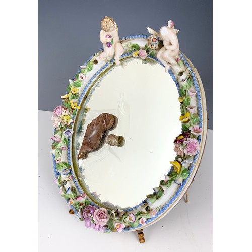 186 - MEISSEN PORCELAIN CHERUB MIRROR WITH EASEL BACK 22cm SADLY AF. WITH A LARGE ORIENTAL VASE &  COVER 5... 