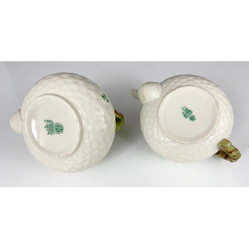 188 - 2 BELLEEK BASKET WEAVE WITH SHAMROCK PATTERN TEAPOTS