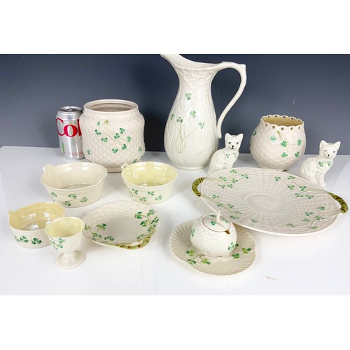 190 - COLLECTION OF BELLEEK PORCELAIN IN THE SHAMROCK PATTERN TALLEST 24cm