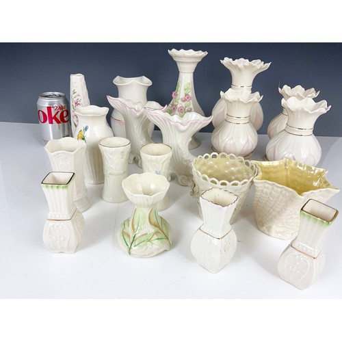 192 - COLLECTION OF BELLEEK PORCELAIN VASES VARIOUS PATTERNS TALLEST 21cm