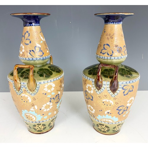 237 - PAIR OF DOULTON LAMBETH SLATERS PATENT VASES 27cm TALL