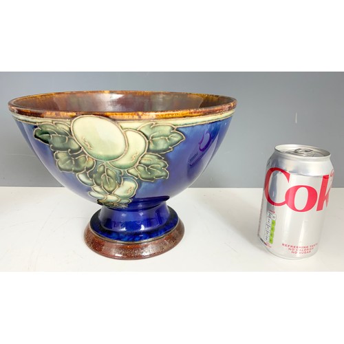 234 - ROYAL DOLTON PEDESTAL BOWL & LARGE GLOBULAR VASE  TUBE LINED DECORATION ON BLUE GROUND