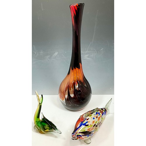 254 - STUDIO GLASS VASE, MURANO TYPE FISH AND ONE OTHER we are advised that the fish is Romanian glass