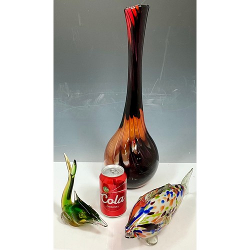 254 - STUDIO GLASS VASE, MURANO TYPE FISH AND ONE OTHER we are advised that the fish is Romanian glass