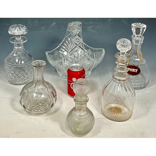 269 - GOOD QUALITY CUT GLASS BASKET AND VARIOUS DECANTERS