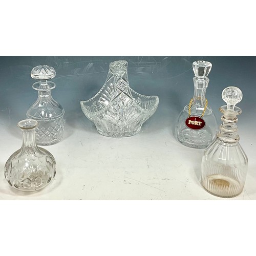 269 - GOOD QUALITY CUT GLASS BASKET AND VARIOUS DECANTERS