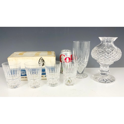 271 - WATERFORD CRYSTAL INC 4 BOXED TRAMORE  PATTERN TUMBLERS , VASE ETC