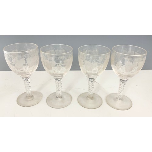 266 - FOUR PLUS TWO AIR TWIST ETCHED GLASSES TOGETHER WITH AN EDWARD VIII COMMEMORATIVE FUNNEL SHAPED GLAS... 