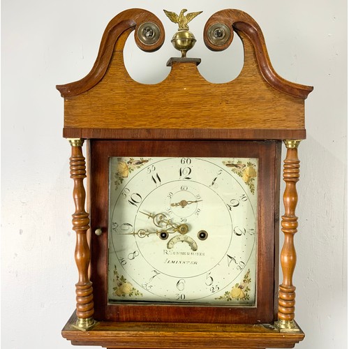 286 - OAK LONGCASE CLOCK, PAINTED DIAL R SUMMERHAYES ILMINSTER 8 DAY MOVEMENT WITH SUBSIDIARY SECONDS AND ... 