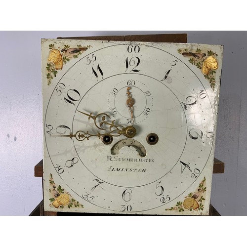 286 - OAK LONGCASE CLOCK, PAINTED DIAL R SUMMERHAYES ILMINSTER 8 DAY MOVEMENT WITH SUBSIDIARY SECONDS AND ... 