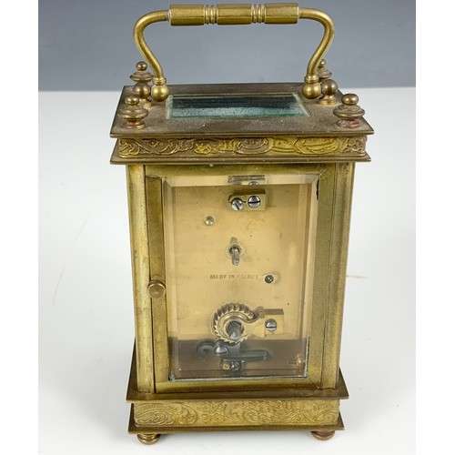 282 - FRENCH FOUR GLASS CARRIAGE CLOCK WITH ENAMELLED DIAL