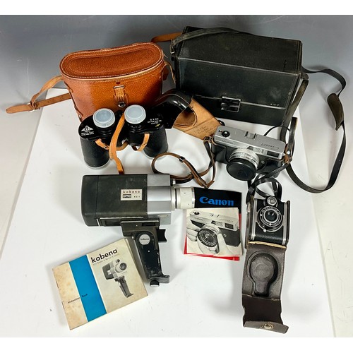 416 - VINTAGE KOBENA MOVIE CAMERA, RONDINE AND CANON CAMERAS T/W ALOMA BINOCULARS